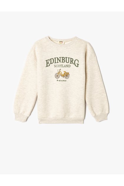 Sweatshirt with Bicycle Print, Long Sleeves, Crew Neck, Embossed
