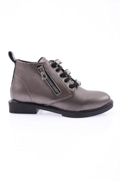 220-22K Women's Lace-Up Side Zipper Ankle Boots Platinum Vizard