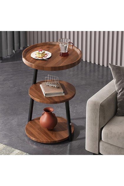 End Table, Round Living Room Sofa Side Table, Metal Bedside Desk Stand, Movable Nightstand, Modern C