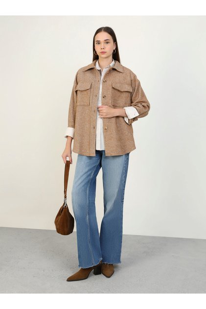 Pocket Detailed Jacket - Camel Striped -