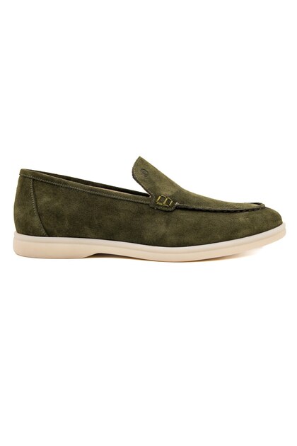 Allegro Genuine Suede Leather Laceless Dark Green Loafer Men's Shoes