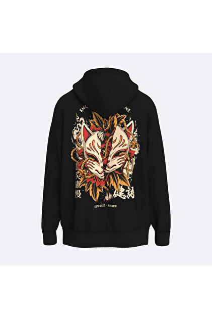 Shout Oversize Mask Kitsune Premium Quality Unisex Zip Up Hoodie
