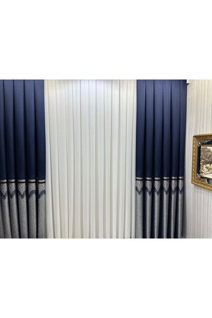 Nivemeshome Titus Fj632145 V-530 Navy Blue 1/3 Frequent Pleated Background Curtain Apm