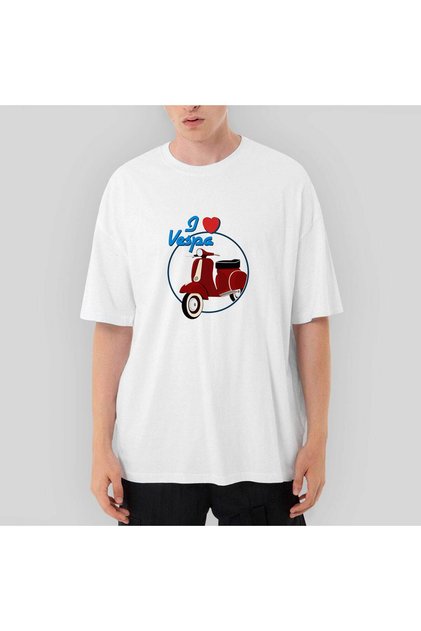 Tricou alb supradimensionat Vespa I Love