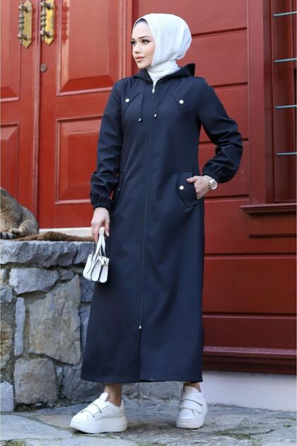ALNİSS COLLECTİON Armine Long Trench Coat with Front Pocket Detail