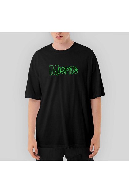 Misfits Logo Green Oversize Black T-Shirt
