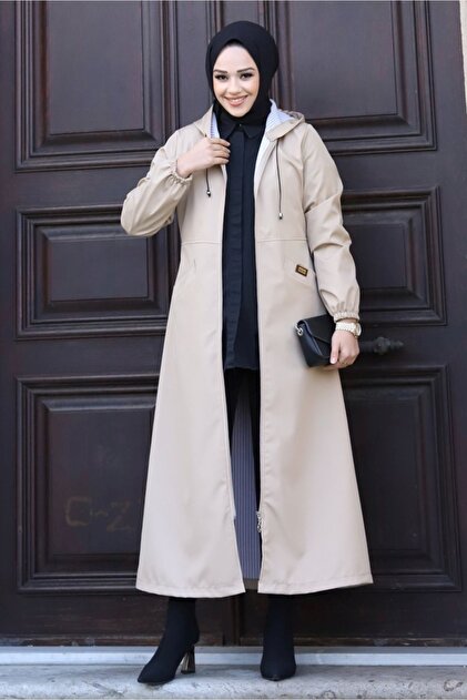 ALNİSS COLLECTİON Zipper Detailed Trench Coat Long Top Coat with