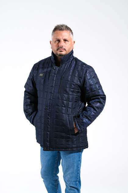 Deep Blue Design Winter Navy Blue Quilted Patterned Coat with Fiber Inside, Regular Large Oversized Size
