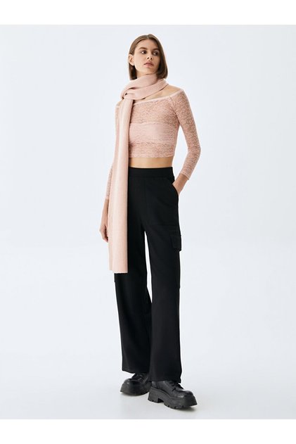 Lace Off-The-Shoulder Ball Pink Sweatshirt