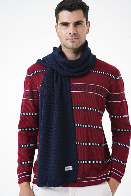 Men's Soft Textured and Knitted Detailed Knitwear Scarf Navy Blue 25W4001