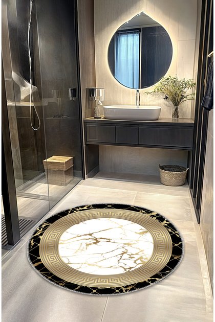 Decorative Black Gold Bath Mat – Modern Design, Non-Slip Base (100 cm) Round