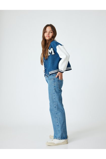 Bomber Jacket with Appliqué Detail and Round Neckline
