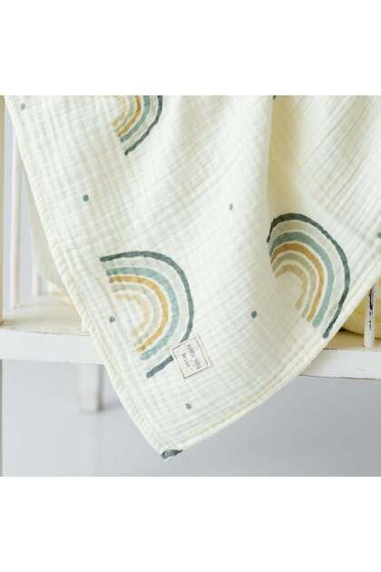 Rainbow Blue Organic Baby Blanket // 4 Layers Muslin (Blue Rainbow)