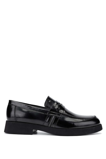Men's Genuine Leather Black Opening Loafer Shoes