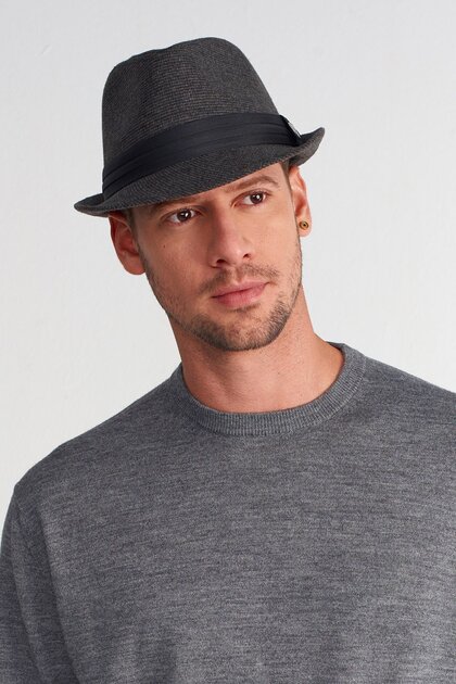 Men's Banded Wool Fedora Hat - Smoked