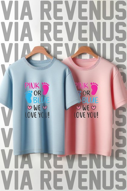 Gender Party Mother and Father Combination Blue Pink T-Shirt