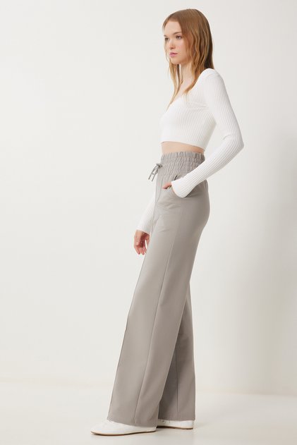 Women's Light Gray Basic Knitted Sweatpants with Pockets Xr00018
