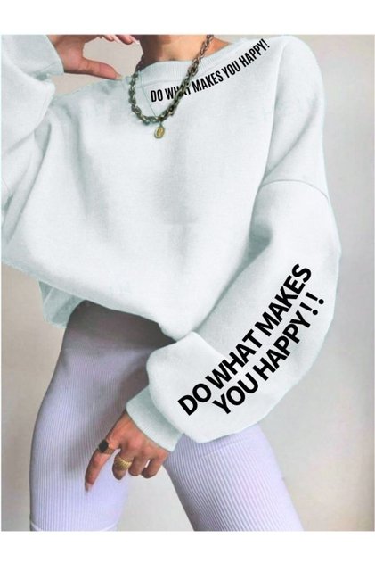 Kadın Boyun-Kol Baskı Detaylı Oversize Sweatshirt