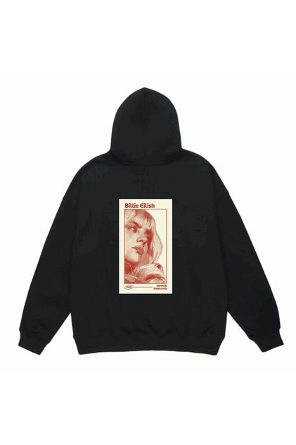 Billie Eilish Design Printed Black Hooded Unisex Sweatshirt 1205-60ç