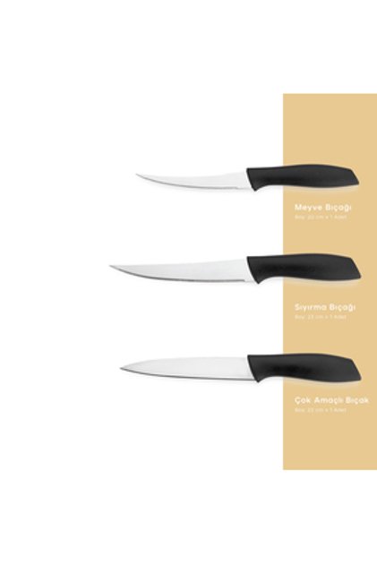 Quick Chef Bıçak Seti 3 Parça-Siyah