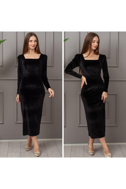 Square Collar Lycra Velvet Dress