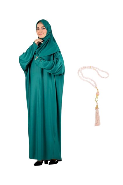 Elegant Prayer Dress and Turban Prayer Beads Set Hijab Shawl Muslim Clothing Abaya