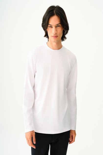 2037825 Beyaz Erkek Regular Fit Önü Baskılı Bisiklet Yaka Tshirt