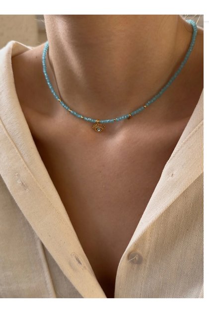 Eye Patterned Crystal Glass Beaded Necklace, Figured Necklace 1St Quality