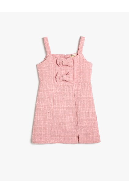 Tweed Gilet Dress with Straps and Bow Applique Detail