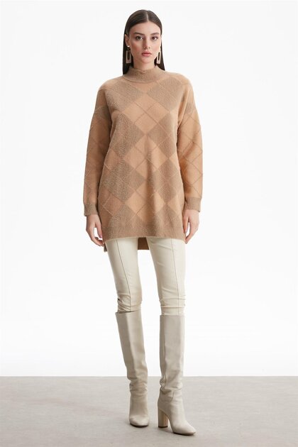 BAKLAVA PATTERNED MINK TUNIC CAMEL