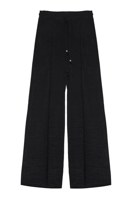 Elastic Waist Pocket Detailed Wide Leg Trousers Black