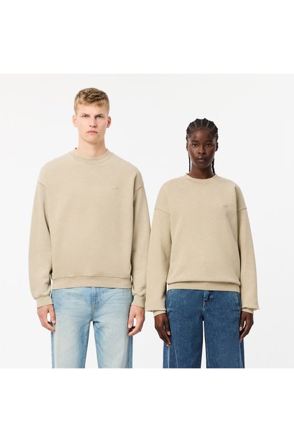 Unisex Loose Fit Bisiklet Yaka Bej Sweatshirt
