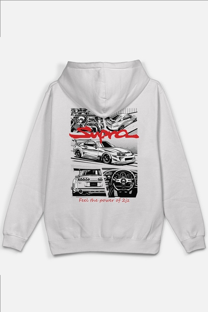 Supra 2Jz Racing Car Car Back Printed Hooded Semi Oversized Sweatshirt Ecru Hoodie 1209