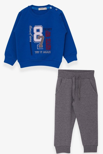 Boy's Tracksuit Set with Number Embroidery, Ages 1.5-5, Cobalt Blue