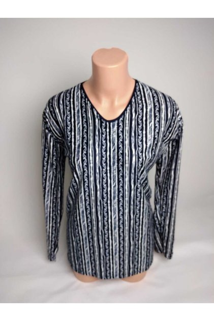 Navy Blue V-Neck Slit Suede T-Shirt - Long Sleeve Seasonal Mother's Blouse