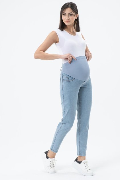 Mom Fit Stretch-Waistband Maternity Jeans, Stone Blue
