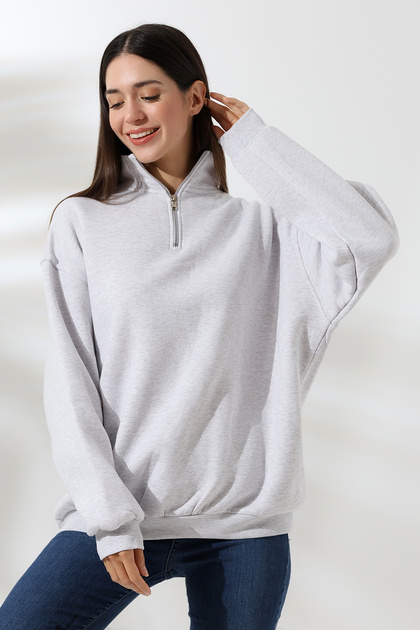 Oversized Sweatshirt with Raised Zipper and 3 Yarns