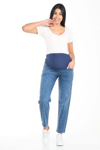 Maternity Stretchy Belly Band Back Belt Mom Fit Jeans Blue