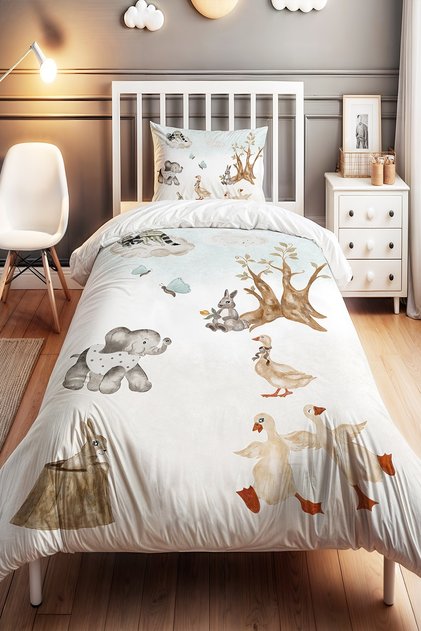 Cute Forest Animals Patterned Single Baby Kids Bedding Set