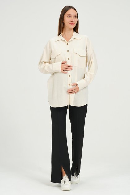 Maternity Buttoned Shirt with Front Pockets Ecru