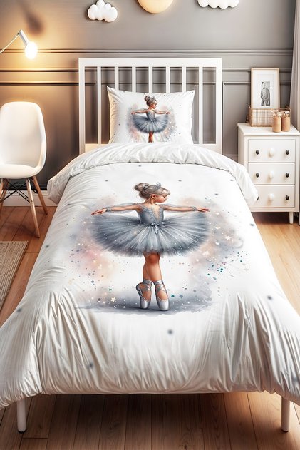 Gray Powder Ballerina Patterned Single Baby Kids Bedding Set
