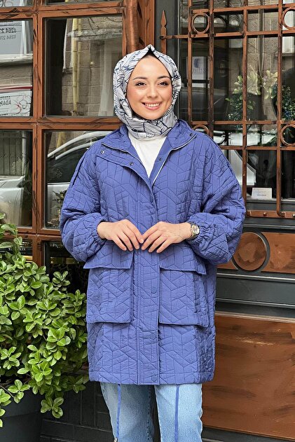 Invee İNVEE 6913S Oversıze Kadın Kapitone Mont Saks Mavi - Fiyatı