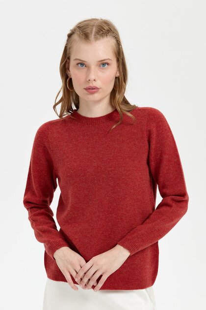Women's Crew Neck Classic Wool Sweater Tile