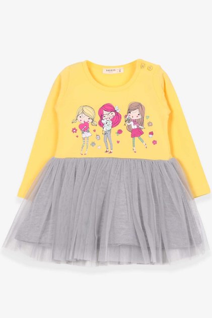 Girl's Long Sleeve Dress Printed 1.5-5 Years, Yellow