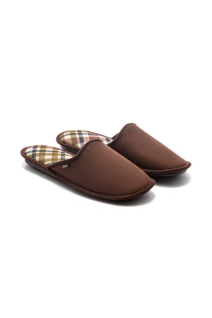 Men's Plaid House Slippers - Brown, 41/46