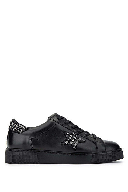 Women's Genuine Leather Black Leather Sneakers & Sports Shoes