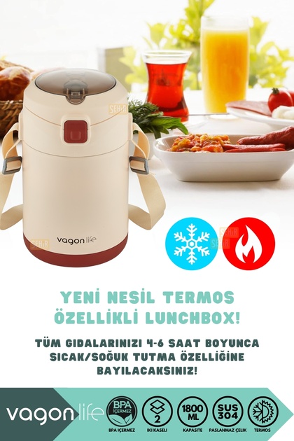 Vagonlife Bento 1800ml Lunchbox Yeni Koleksiyon 2 Kaseli 4-6Saat