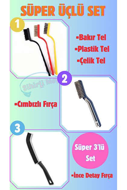 Süper 3'lü Set Detay Fırçası İnce Temizlik Fırçası Cımbızlı Fırça Set