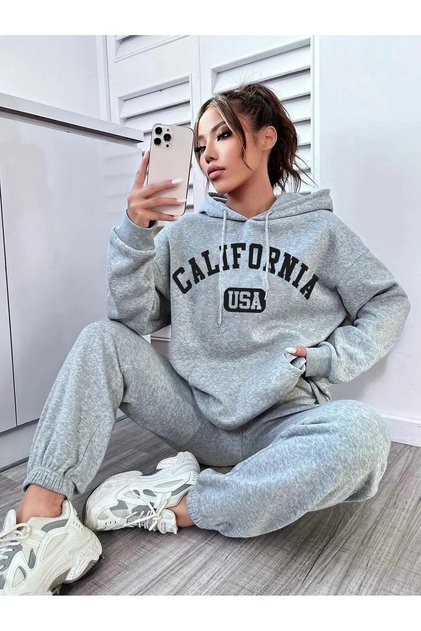California Square USA Printed Oversize 3 Thread Hooded Tracksuit Set