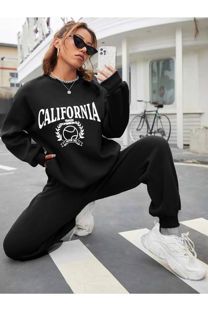 'Plus Size' California Tennis Design Printed Oversize Tracksuit Set